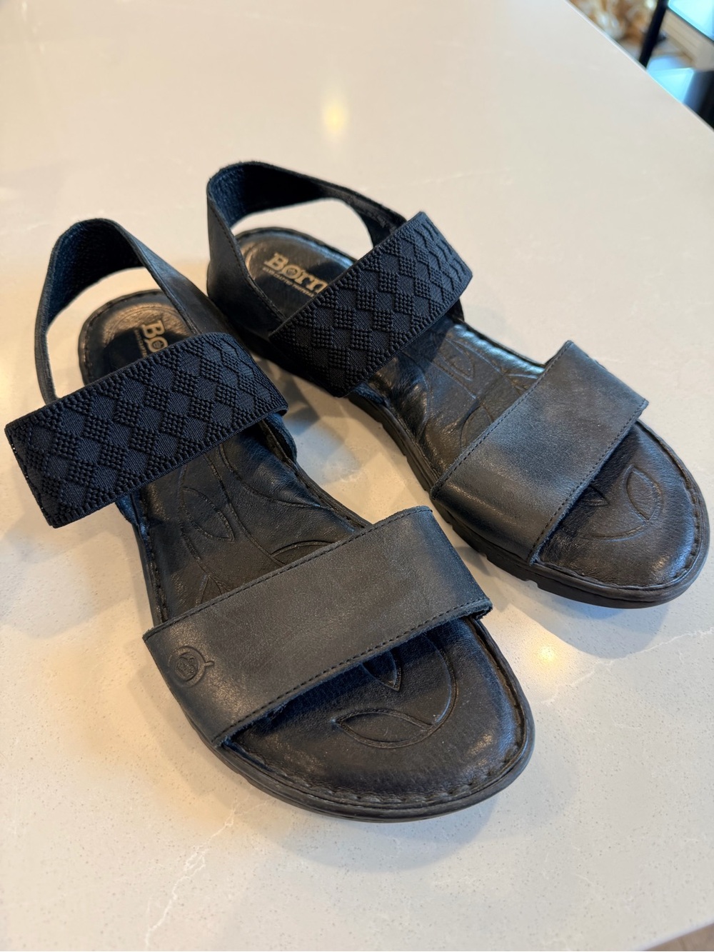 Born Black Women's Dual-Strap Stretch Sandals